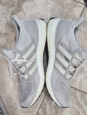 Adidas Ultra Boost 1.0  Men’s White and Light Gray Knit Running Sneakers.